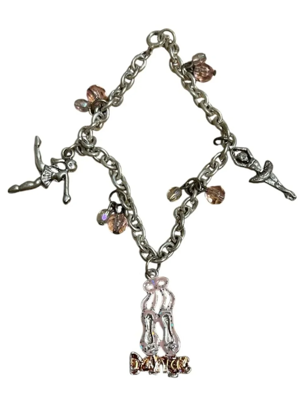 Vintage Youth Girls Silver Tone Dance Ballerina Charm Bracelet